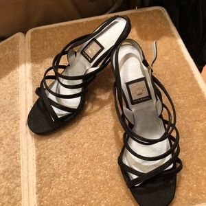 Black satin strap sandals. Size 7M Slightly worn but good condition